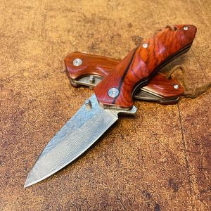 Nieuwe R1699 Flipper Zakmes VG10 Damascus Staal Drop Point Blade Palissander Handvat Kogellager Snel Open EDC Zakmessen met Lederen Schede