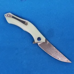 Nuevo R2308 Flipper Cuchillo plegable VG10 Hoja de acero de Damasco Jade G10 Mango Rodamiento de bolas EDC de apertura rápida Cuchillos de carpeta de bolsillo