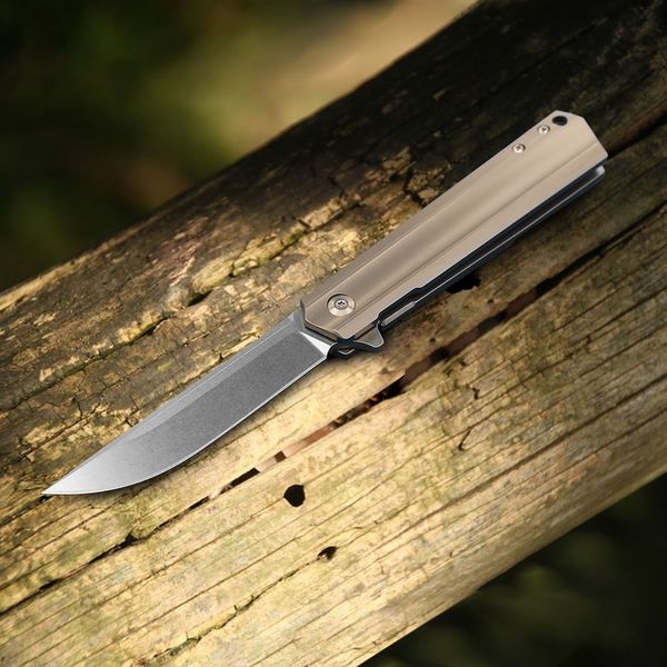 Nouveau R8317 Flipper Couteau Pliant D2 Stone Wash Drop Point Lame CNC TC4 Titane Alliage Poignée Roulement À Billes EDC Poche Dossier Couteaux avec Sac En Nylon