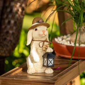 Nueva decoración de conejos y luces solares, decoración de jardín al aire libre de primavera, artesanías de resina, adornos, regalos