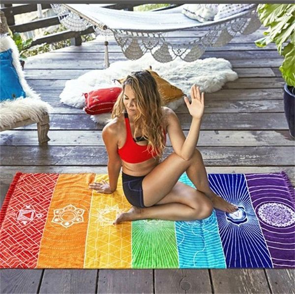 nouveau arc-en-ciel serviette de plage 100% coton haute qualité tapisserie tapis de yoga motif coloré en gros 75 * 150 cm EWF7892