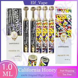 Nieuwe regenboog California Honey Disposable Vape Pennen met doos 1 ml POD Oplaadbare batterij Lege kleurrijke vapenpen