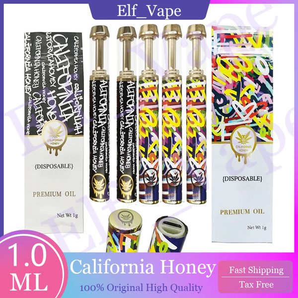 Nouveau arc-en-californie des stylos vape jetables miel californien avec boîte 1 ml pod batterie rechargeable de batterie vide coloré