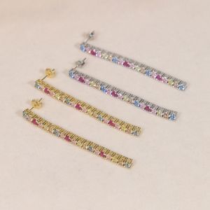 Nouveau arc-en-ciel coloré rond Zircon longue chaîne de Tennis charme balancent boucles d'oreilles pavé zircone mode classique élégant Hip Hop femmes dame Festival cadeau bijoux