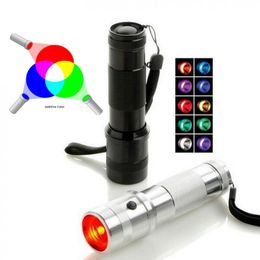 Nuevo Rainbow Colorshine Color que cambia RGB LED Linterna 3W Aleación de aluminio RGB Edison LED Multicolor LED Arco iris de 10 colores Antorcha