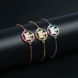 Nueva pulsera de cadena de corona de Cz de arcoíris para mujer, pulseras de Cz llenas de oro de arcoíris coloridas, joyería de boda de acero inoxidable Gift226z