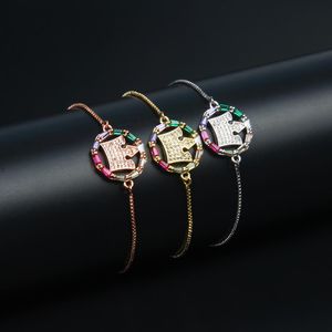 Nieuwe Rainbow Cz Crown String Armband Vrouwen Kleurrijke Regenboog Goud Gevuld Cz Armbanden Rvs Bruiloft Sieraden Gift2139