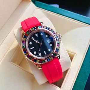 nieuwe regenboog diamant maat 40mm kleur rubberen horlogeband automatisch opwindbaar mechanisch uurwerk heren- en damesmode mechanische watc237v