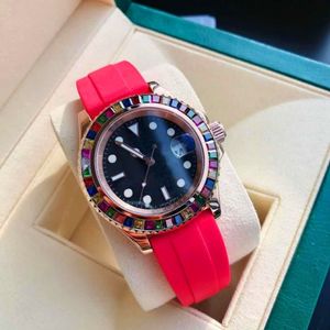 nieuwe regenboog diamant maat 40mm kleur rubberen horlogeband automatisch opwindbaar mechanisch uurwerk heren- en damesmode mechanische watc293t