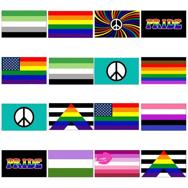 Nouveau drapeau arc-en-ciel 90x150cm American Gay et fierté gay Polyester bannière drapeau Polyester drapeau de rainfum coloré pour la décoration T2I51060