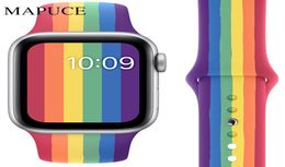 Nueva correa de silicona de arco iris para la banda Apple Watch 44 mm 42 mm Iwatch Series 5 4 3 2 1 Madena 40 mm 38 mm Pulseira Smart Watch S9060939