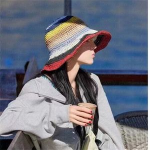 Nouveau chapeau de paille arc-en-ciel Femmes Summer extérieur du soleil pêcheur de pêcheur de pêche de pêche Basin Basin Bage Hat