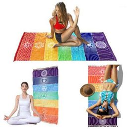 NIEUWE Regenboog Strepen Sjaal Bohemen Muur Opknoping India Mandala Deken 7 Chakra Gekleurde Tapestry Zomer Boho Strandlaken Yoga Mat1185U