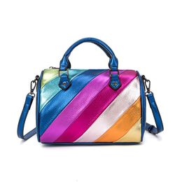 Nieuwe regenboogtas Handtas damestas met contrastkleur dames lederen crossbody handheld schoudertas