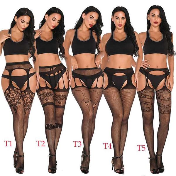 Nouveau Rajstopy ouvert entrejambe femmes collants Sexy tatouage collants résille pour femmes noir dentelle Sexy Lingerie Collant308P