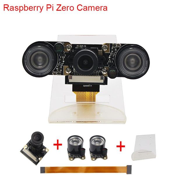 Envío gratuito Nueva Raspberry Pi Zero W Cámara Focal Cámara de visión nocturna ajustable + 2 piezas Sensor IR Luz LED + 16 cm FFC + Soporte acrílico RPI0