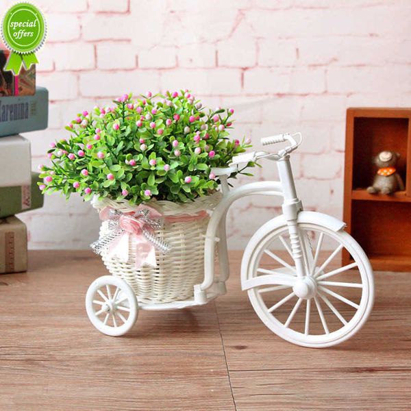 Nouveau rotin vélo Vase avec fleurs en soie coloré Mini Rose fleur Bouquet marguerite fleurs artificielles pour la décoration de mariage à la maison