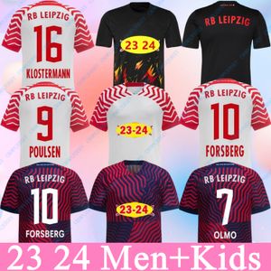 Nouveau RBL 23 24 Leipziges Poulsen Soccer Jerseys Home Away On Fire Olmo Nkunku Wenner Forsberg 2023 2024 Sabitzer Football Shirt Men Kids Kits Uniforme Di Calcio