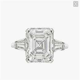 Nouveau réel 925 en argent sterling de luxe Asscher Cut Diamond Bague de fiançailles de mariage pour les femmes Argent Radiant Cut Ring Bijoux N64248J