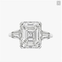 Nouveau Réel 925 Sterling Argent De Luxe Asscher Cut Diamant De Mariage Bague De Fiançailles pour les Femmes Argent Radiant Cut Anneau Bijoux N64248K