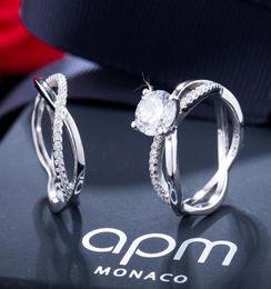 New Real 925 Sterling Silver Wedding Ring Set per le donne Gioielli di fidanzamento di nozze d'argento intero N502737963