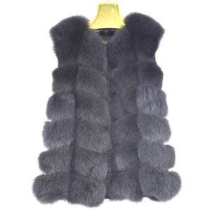 Nouveau réel fourrure de renard femmes gilet en cuir mode de luxe épais chaud manteau veste couleur unie fourrure gilets femmes manteaux T200319