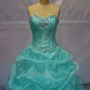 Real Photo Stock Sexy Menthe Bleu et Rose Quinceanera Robes 2021 Robe De Bal Avec Des Paillettes À Volants Sweet 16 Prom Pageant Party Robes BM76