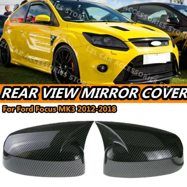 Nueva cubierta de espejo retrovisor lateral, tapa de ala para Ford Focus MK3 2012-2018, bocina de buey, puerta Exterior, vista trasera, embellecedor de fibra de carbono negro
