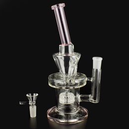 Nieuwe Recycler Glas Bong 14mm Vrouwelijke Joint 9,4 inch DAB Oliereilingen Bongs PERC Waterleidingen Rig Pink Pipe