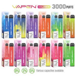 Authentique VAPEN CUBE 3000Puffs 2% 5% Nic Dispositif de stylo vape jetable Kits de cigarettes électroniques 8ML Capacité 1000mAh Batterie Barres pré-remplies Vaporiezer Goût pur