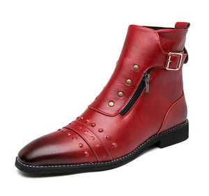 Nouvelles bottines rouges pour les hommes Pu Black Brown Zipper Motorcycle Boots Handmade Cowboy Boots Mens For Boys Party Dress Chaussures 38-46