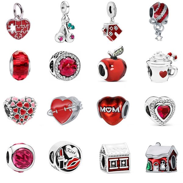 Nueva manzana roja amor corazón circón cuentas de moda adecuadas para Pandora charm pulsera de plata señoras accesorios de joyería