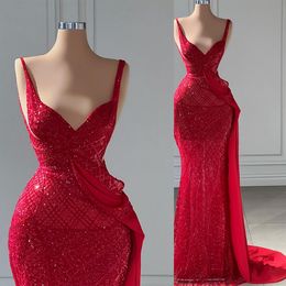 Nouveau rouge arrivée soirée femmes bretelles spaghetti sans manches dos nu longueur de plancher dentelle creuse sexy robe de bal robes formelles grande taille sur mesure