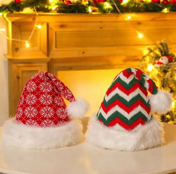 Nouveau chapeau de noël rouge doux en peluche rayé flocon de neige chapeaux père noël Cosplay casquette enfants adultes décoration de fête de noël casquettes en gros