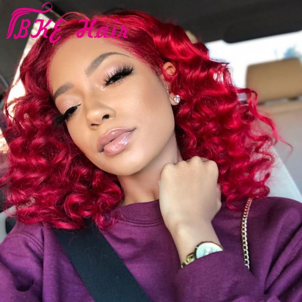 Nouvelle couleur rouge Kinky Curly Lace Front perruques synthétiques pour les femmes noires avec des cheveux de bébé sans colle pré-cueillies Afrique femmes courte Bob perruque