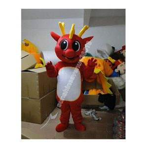 Nouveau Costume de mascotte de dinosaure rouge Top personnage de thème d'anime de dessin animé Carnaval unisexe adultes taille fête d'anniversaire de Noël costume de tenue en plein air