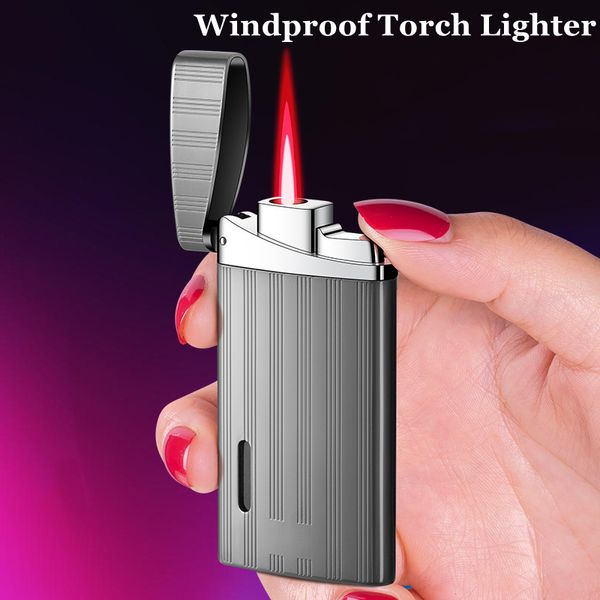 Nouveau rouge flamme Jet torche allume-cigare gonflé coupe-vent métal gaz Butane allume-cigares accessoires fumeurs Gadgets