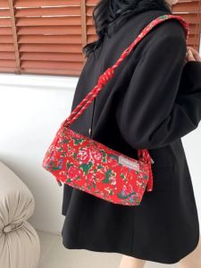 Nouveau sac d'oreiller à fleurs rouges crossbody dong bei green printemps été haute capacité fourre-tout sac à main
