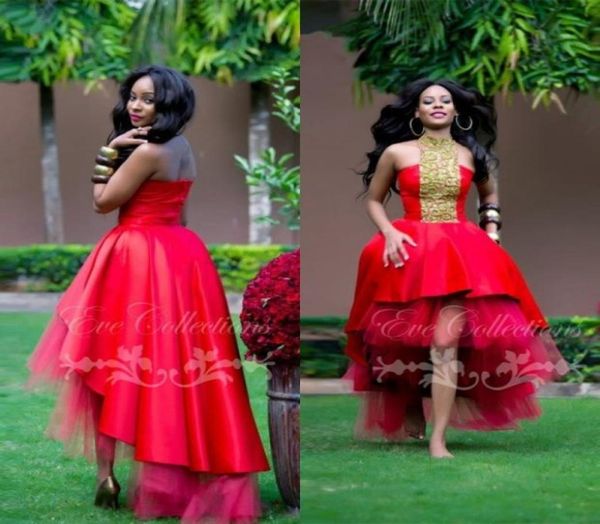 Nouveau rouge Low Low Puffy African Black Girl Robes de bal 2019 Personnalisez plus unique robe ankara Femmes Robes de soirée Sleeves Festa4170675