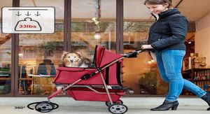 Nieuwe rode huisdier kinderwagen Cat Dog Cage 3 Wheels Stroller Travel Folding Carrier T13299L6750220