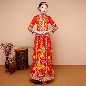 Nieuwe rode traditionele Chinese trouwjurk QIPAO Nationaal Kostuum Dames in het buitenland Chinese stijl Bruidingsborduurwerk Cheongsam S-XXL