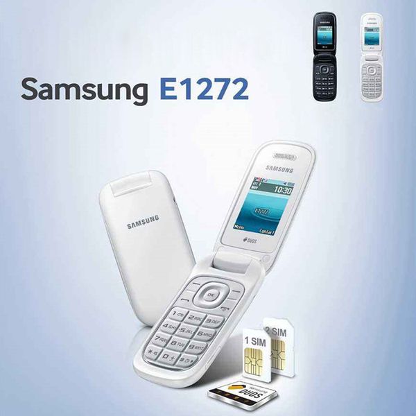 Nouveaux téléphones portables remis à neuf Samsung E1272 GSM 2G couverture coulissante pour téléphone portable étudiant âgé