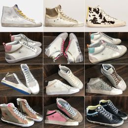 Nieuwe release Golden Mid Slide Star Francy High Top Sneakers Woman Casual Shoes Luxury Italy Brand Trainers Classic White Do-oude Dirty Leather Prowin Men Shoe