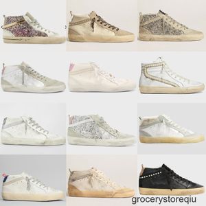 Nouvelle version Golden Mid Star Sneakers Style haut de gamme Femmes Chaussures Mode Italie Rose-Or Glitter Classique Blanc Do-old Dirty Designer Chaussure