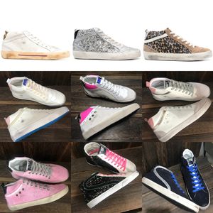 Nieuwe release Italië merk Golden Mid Slide Star High-top Schoenen Dames Sneakers mode roze-gouden glitter Classic Leopard White Do-old Dirty Designer Shoes