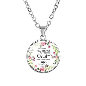 Nieuwe Religie Bijbel Schrift ketting Voor Vrouwen Christenen verzen Brief Bloem Glas cabochon Hanger kettingen geloof Sieraden Gift