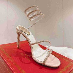 Nouveau Rene Caovilla Cleo stiletto sandales Cristaux Gem Embellished Heels Chaussures de soirée femmes à talons hauts Luxury Designers party Wraparound Dress shoe 34-43 withH
