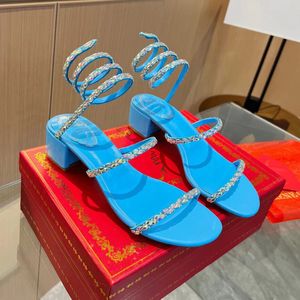 Nieuwe Rene Caovilla Cleo stiletto sandalen Crystals Gem Verfraaid Hakken Avond schoenen vrouwen hoge hakken Luxe Designers party Wraparound Dress schoen 35-43 met tas