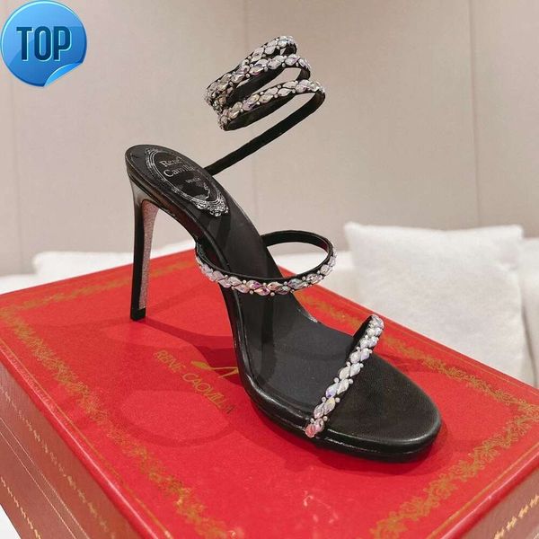 Nuevo Rene Caovilla Cleo sandalias de tacón de aguja Cristales Gema Tacones adornados Zapatos de noche mujeres de tacón alto Diseñadores de lujo fiesta Vestido envolvente zapato 35-43 ingenio