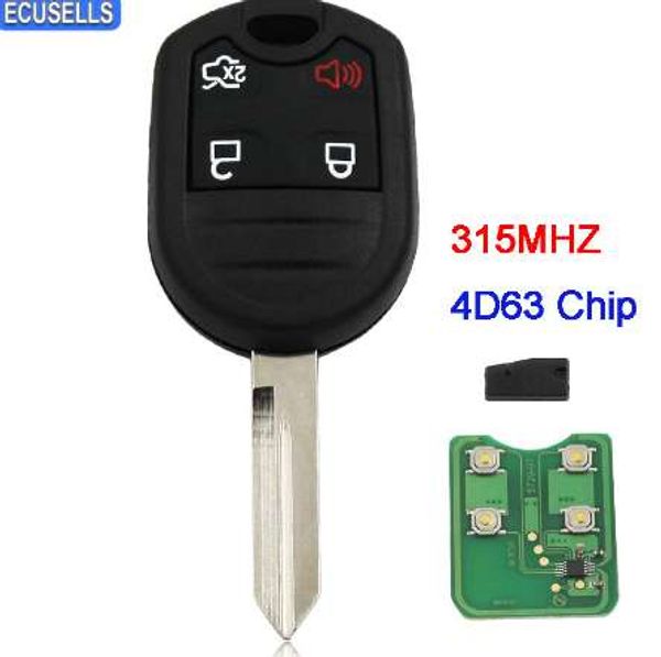 REPUESTO nuevo, llave remota completa sin llave, 4 botones, control remoto inteligente de coche completo para Ford Mustang Explorer Edge 315MHZ con Chip 4D63
